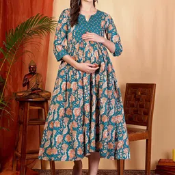 TARANJAL Women Floral Printed Maternity Anarkali Kurta-19