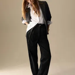 Marks & Spencer Women Straight Fit High-Rise Pleated Trousers-image-91