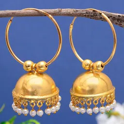 Tanusha Jewels Gold-Plated Pearls Beaded Dome Jhumkas-22