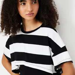 max Women Striped Extended Sleeves Cotton Top-image-54
