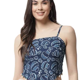 Popwings Women Colourblocked Print Block Print Cotton Crop Top-image-23