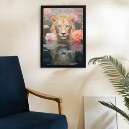 Giftii Yellow & Pink Lion Printed Wooden Framed Wall Art-image-73