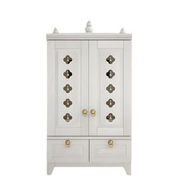 DZYN Furnitures Eshvara White & Gold Toned Pooja Temple With Door-image-92