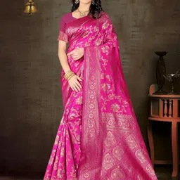 AMK FASHION Ethnic Motifs Woven Design Zari Pure Silk Banarasi Saree-picture-50