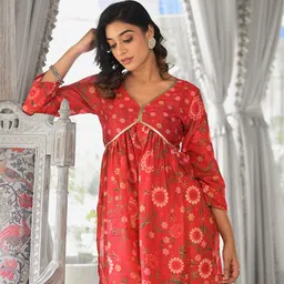 KSUT Floral Printed V-Neck Empire Sequinned A-Line Kurta-picture-15