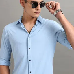 HIGHLANDER Men Cutaway Collar Solid Slim Fit Casual Shirt-picture-4