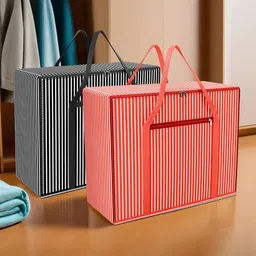 Kuber Industries Black & Red 2 Pieces Striped Multi-Utility Organisers-0