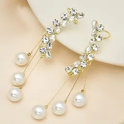 Krelin Korean Gold-Plated Stones Studded & Pearls Beaded Contemporary Tasselled Ear Cuff-image-27