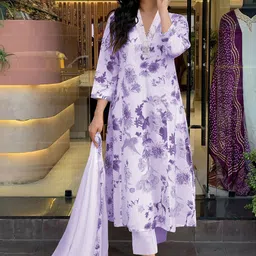 KALINI Floral Printed A-Line Kurta With Trouser & Dupatta-10