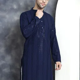 Jompers Men Geometric Embroidered Sequinned Kurta-image-21