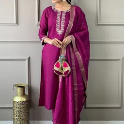 Moda Rapido Women Ethnic Motifs Embroidered Beads and Stones Chanderi Silk Kurta Set-30