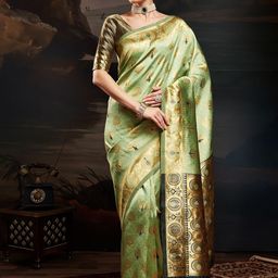 House of Pataudi Woven Design Kanjeevaram Saree With Matching Blouse-picture-28