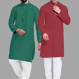 VS MALL Maroon Cotton Blend Kurta Sets-image-36