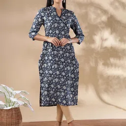 Anouk Women Floral Printed Thread Work Cotton Kurta-46