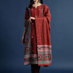 RAJMANDIRFABRICS Women Abstract Printed Cotton Kurta with Trousers & Dupatta-9