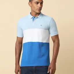 Men Colorblock Polo Neck Cotton Blend Blue T-Shirt-image-1
