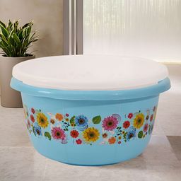 Aura White & Blue 2 piece Floral Plastic Bath Accessories Set-image-61