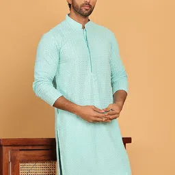 Jompers Geometric Embroidered Mandarin Collar Sequinned Straight Kurta-picture-48