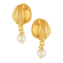 DIVASTRI Gold-Plated Pearls Beaded Circular Shaped Hoop Earrings-7