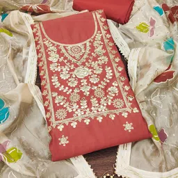 SAINOOR Floral Embroidered Roman Silk Unstitched Dress Material-image-43