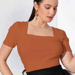 Sugathari Women Ribbed Square Neck Fitted Top-picture-47