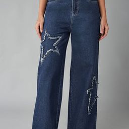 DOLCE CRUDO Women Wide Leg Mildly Distressed Jeans-picture-40