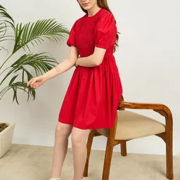 ZUMMER Puff Sleeve Fit & Flare Dress-picture-11