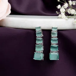 LA FILLE D'OR Silver-Plated Cubic Zirconia Studded Square Shaped Drop Earrings-image-47
