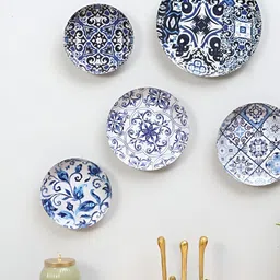 Amaya Decors 5-Pcs White & Blue Abstract Metal Wall Plates-image-38