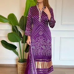 Divyadham Textiles Women Paisley Embroidered Regular Thread Work Chanderi Silk Kurti with Pyjamas & With-image-8