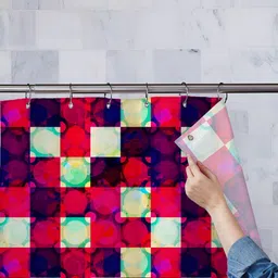 ArtzFolio Pink & Blue Checked Water Proof Shower Curtain-2