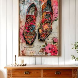 Art Street Off White & Pink Vitage Floral Shoes Canvas Wall Art-image-46