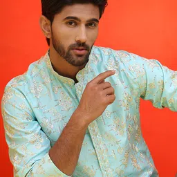 Jompers Men Floral Embroidered Regular Sequinned Kurta with Pyjamas-picture-25