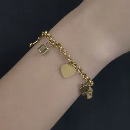 ARTKLIM Gold-Plated Stainless Steel Clover Leaf & Heart Shaped Charms Link Bracelet-2