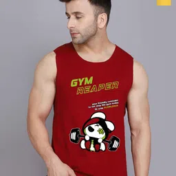 SLOWLORIS Pack Of 2 Printed Round Neck Sleeveless Bio-Wash Cotton Gym Vests-picture-48