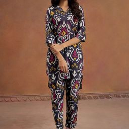 Jaipur Kurti Ikat Printed Tunic With Trousers Co-Ords-image-57