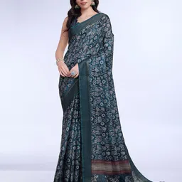 Ishin Floral Printed Striped Border Saree-image-69