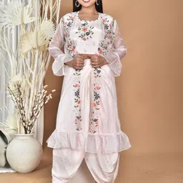Morchari Floral Embroidered Crop Top & Skirt With Shrug-picture-2