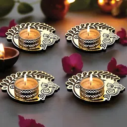 Art Street Gold-Toned 4 Pieces Glass Candle Holders-picture-49