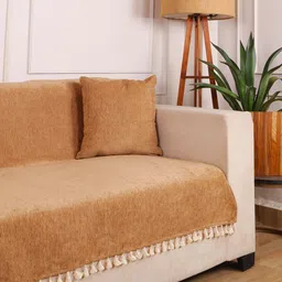 STITCHNEST Beige 2 Seater Chenille Sofa Cover-22