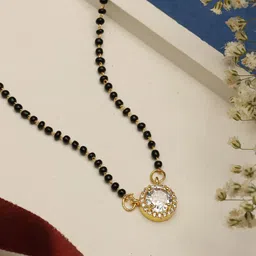 VIVAZS Gold-Plated American Diamond Studded & Beaded Mangalsutra-image-58