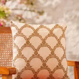 JAYPORE Grey And Beige Ethnic Motifs Embroidered Silk Square Cushion Cover-24