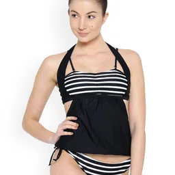 Kaali Peeli Striped Halter Neck Top & Bikini Bottom Swim Set-image-54