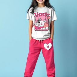 YK X Trampoline Girls Round Neck Printed T-shirt With Joggers-picture-1