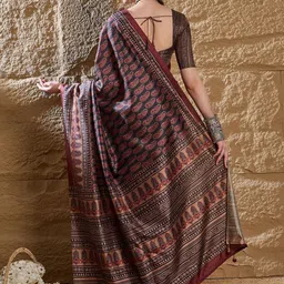 Mitera Ajrak Block Silk Blend Dabu Saree image 3