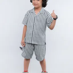 Ministitch Boys Striped Spread Collar Shirt With Shorts-image-71
