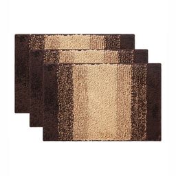 Aura 3-Pcs Brown & Cream-Colored Microfiber Anti-Skid Bath Rugs-11