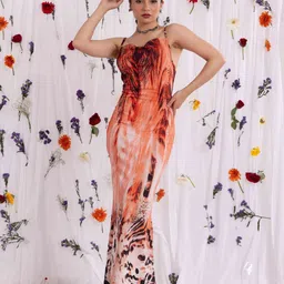 VANGULL Floral Print Satin Maxi Dress-picture-32