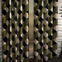 BELLA TRUE Navy Blue & Green 4 Pieces Geometric Regular Window Curtains-image-20