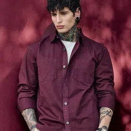 Snitch Bordeaux Light Weight Maroon Relaxed Fit Overshirt-image-91